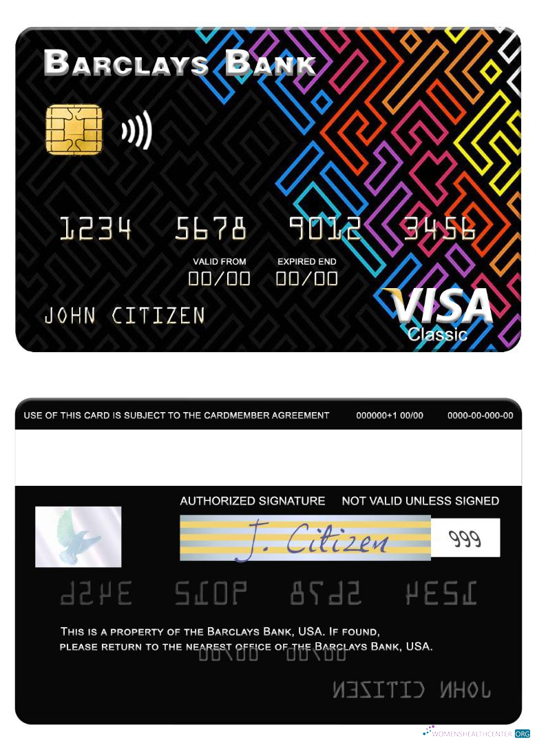Download USA Barclays Bank visa card Photoshop template